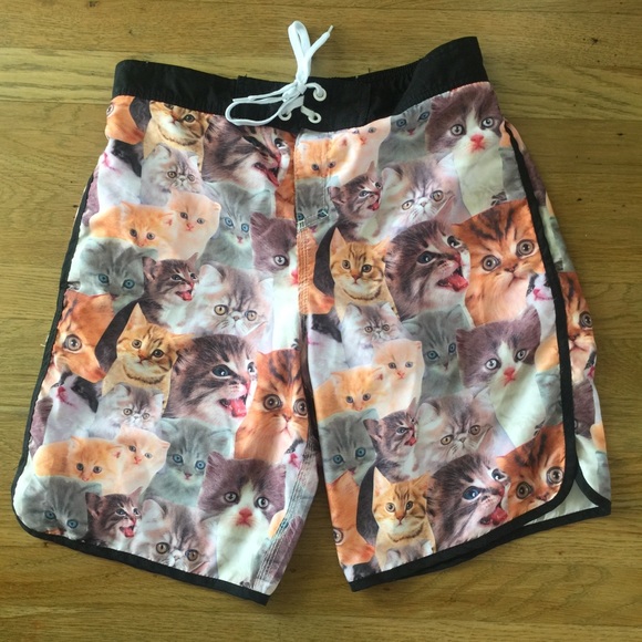 cat print swim trunks